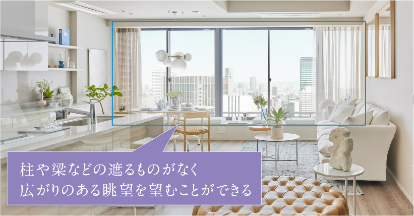 柱や梁などの遮るものがなく、広がりのある眺望を望むことができる